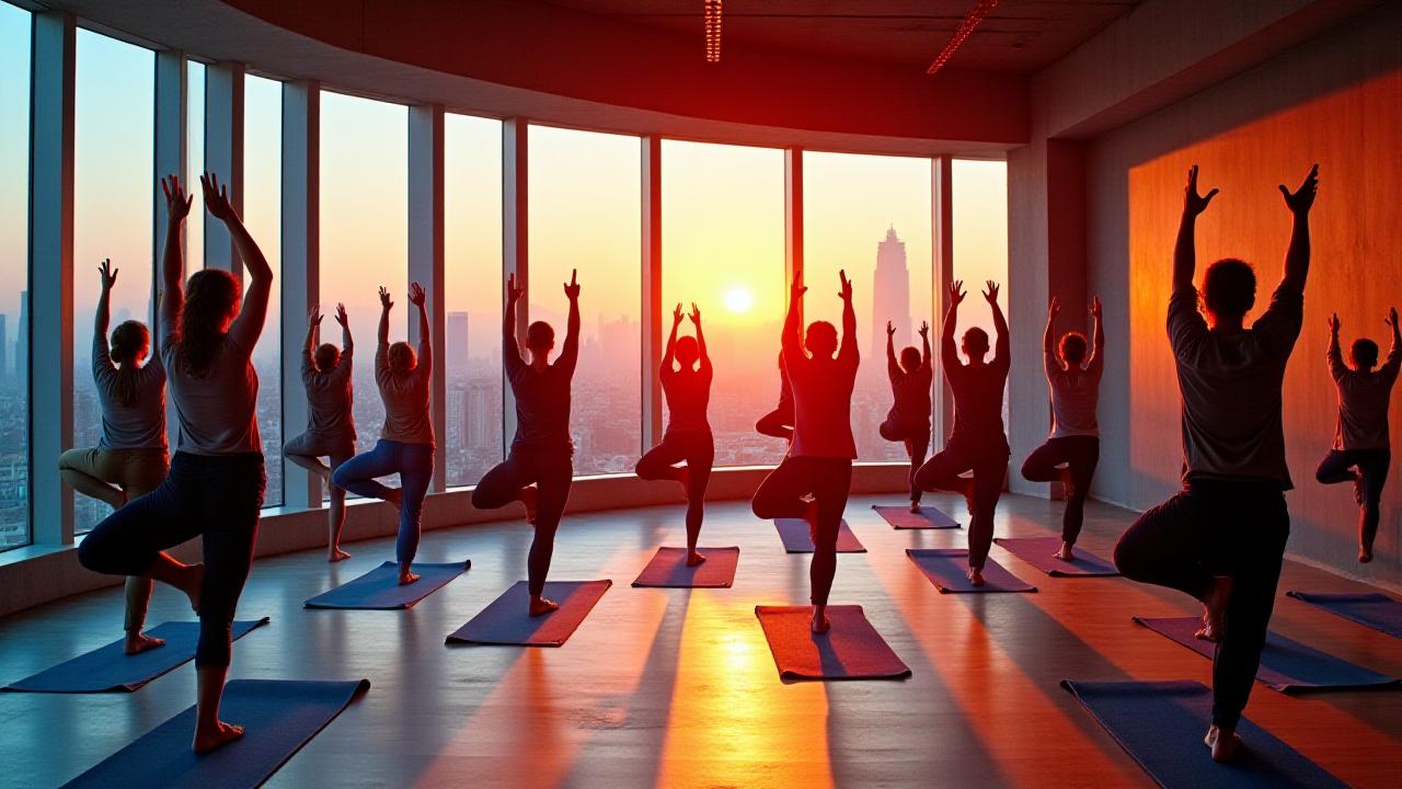 Sesión de yoga grupal en nuestro estudio iluminado en Madrid